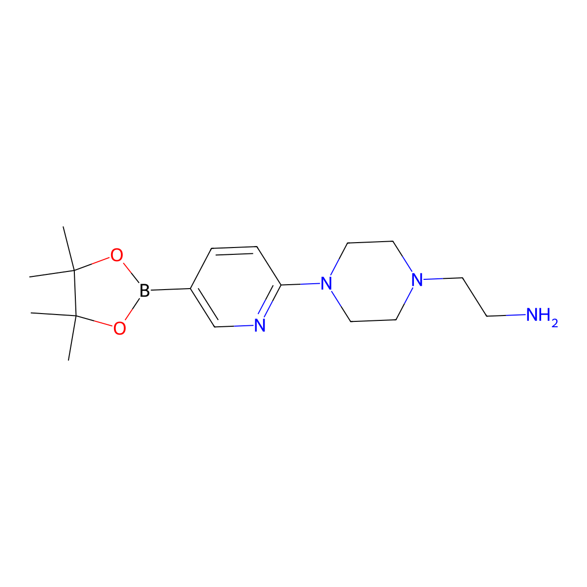 2-(4-(5-(4,4,5,5-Tetramethyl-1,3,2-dioxaborolan-2-yl)pyridin-2-yl)piperazin-1-yl)ethanamine molecular structure, CAS 1489230-58-1