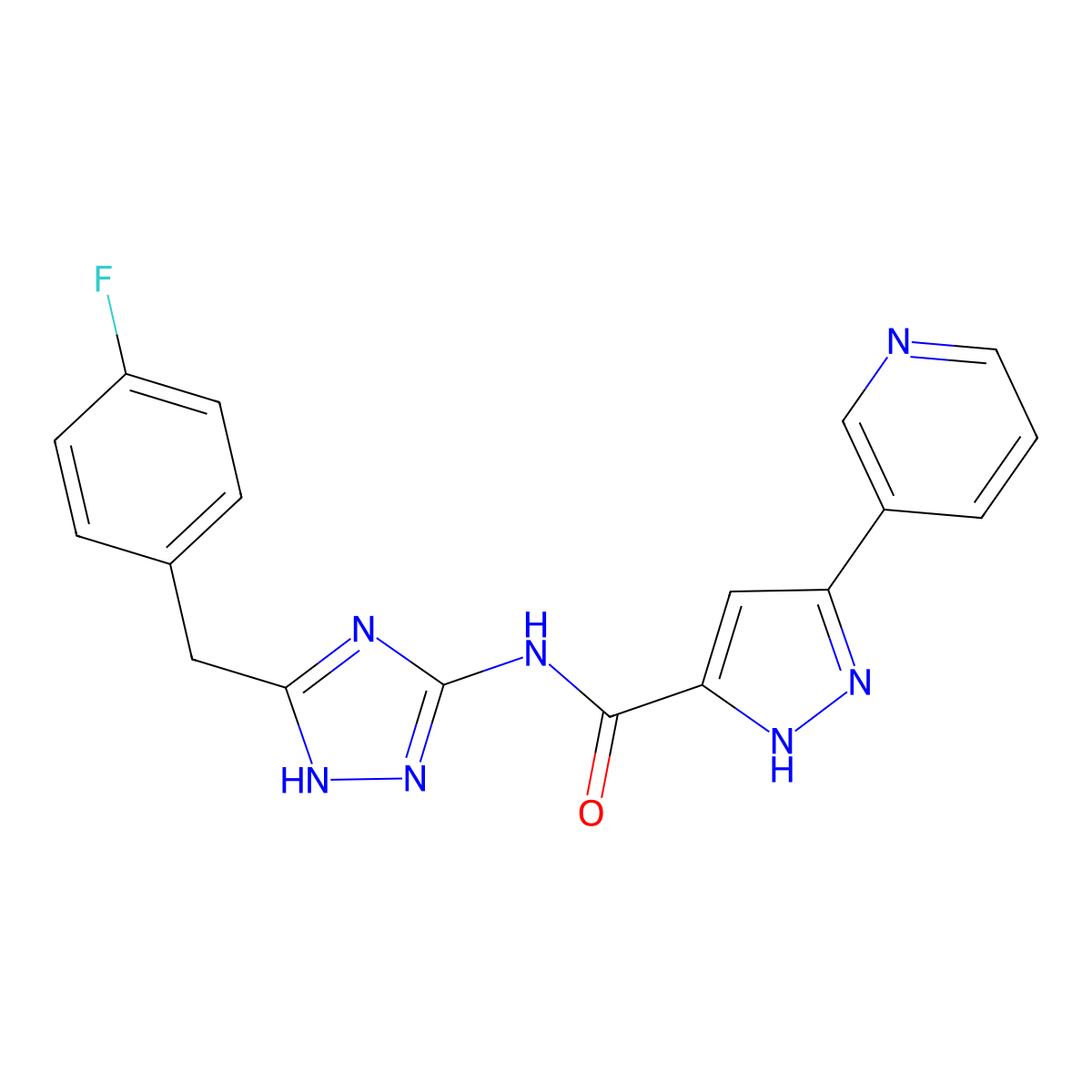 N-(3-(4-Fluorobenzyl)-1H-1,2,4-triazol-5-yl)-5-(pyridin-3-yl)-1H-pyrazole-3-carboxamide molecular structure, CAS 1489255-89-1