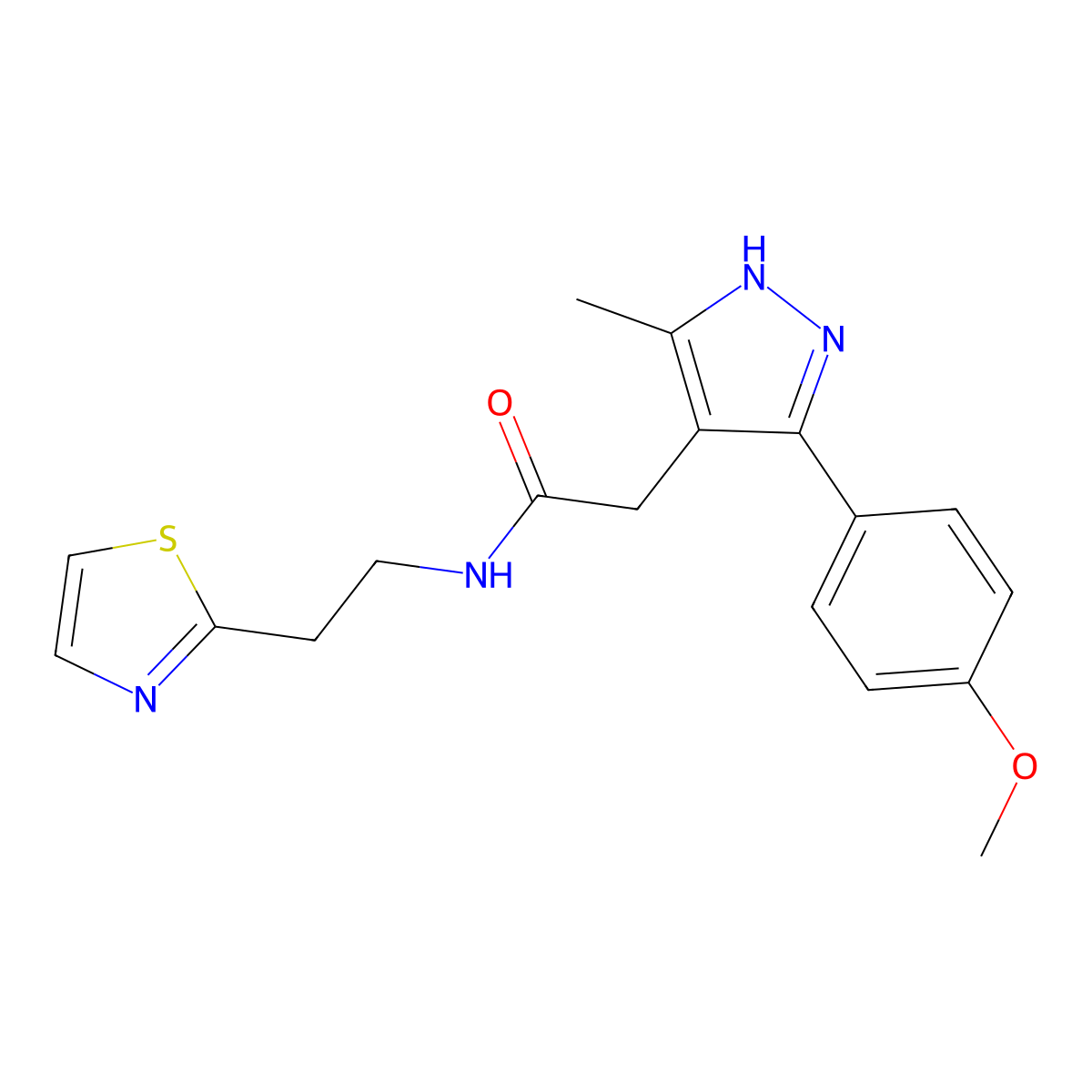 2-[5-(4-methoxyphenyl)-3-methyl-1H-pyrazol-4-yl]-N-[2-(1,3-thiazol-2-yl)ethyl]acetamide molecular structure, CAS 1489256-40-7