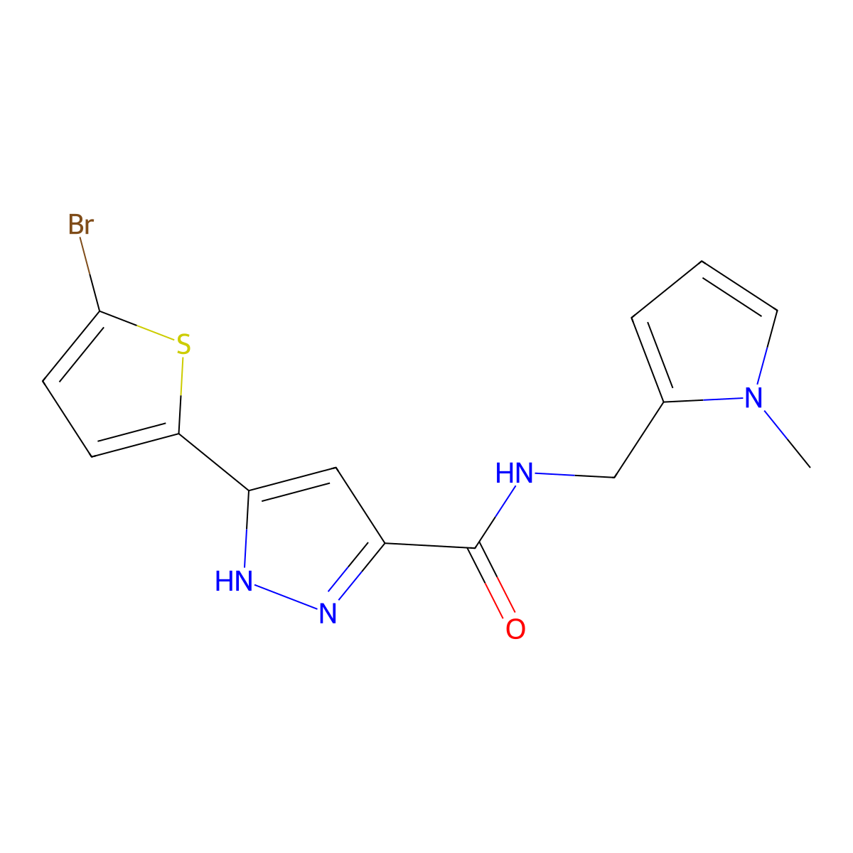 5-(5-bromothiophen-2-yl)-N-[(1-methyl-1H-pyrrol-2-yl)methyl]-1H-pyrazole-3-carboxamide molecular structure, CAS 1489257-93-3