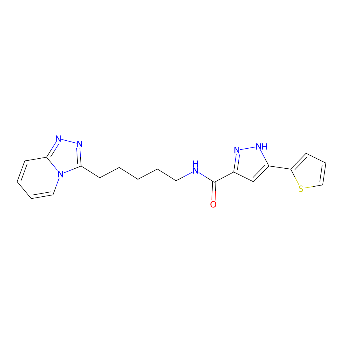5-(2-thienyl)-N-(5-[1,2,4]triazolo[4,3-a]pyridin-3-ylpentyl)-1H-pyrazole-3-carboxamide molecular structure, CAS 1489259-15-5