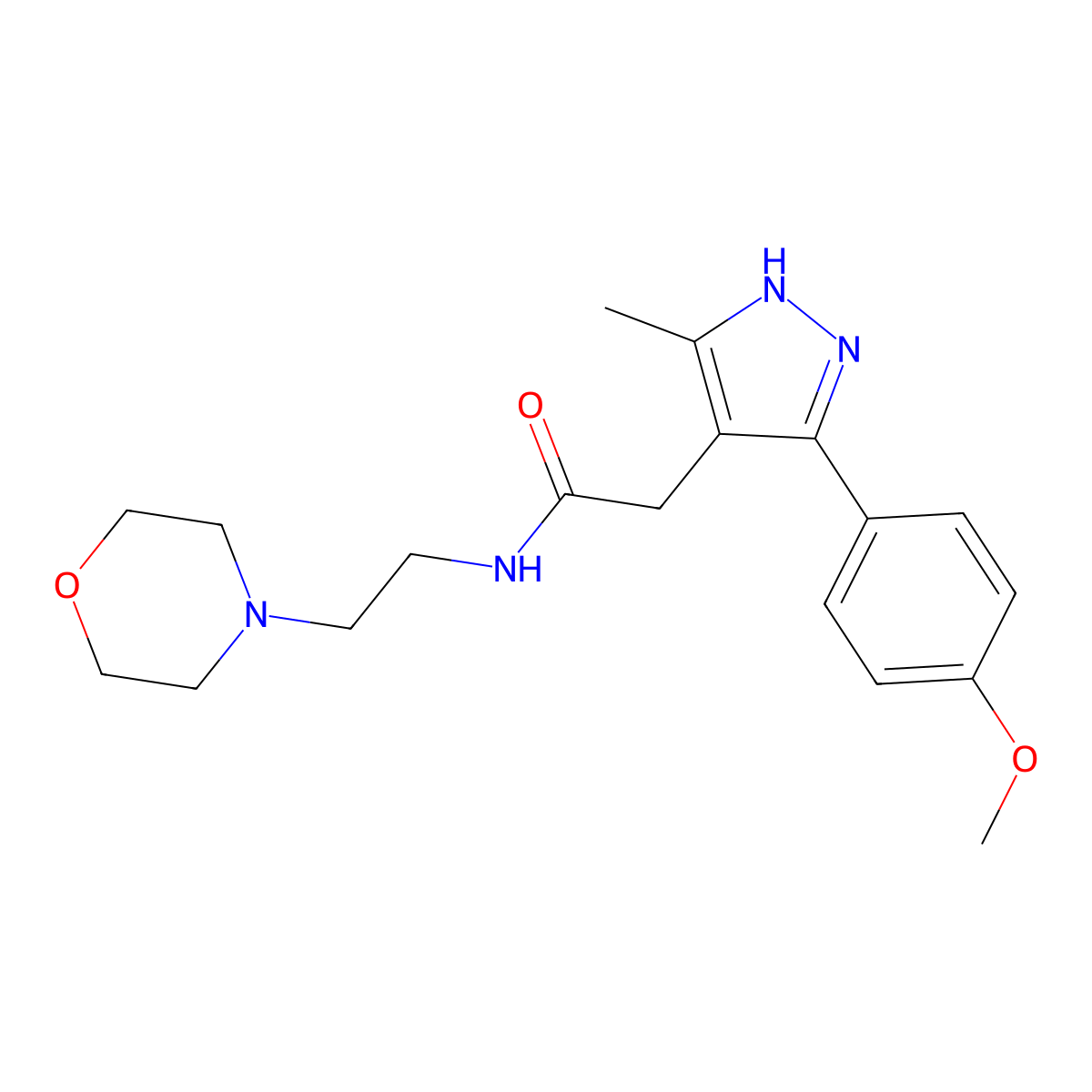 2-[5-(4-methoxyphenyl)-3-methyl-1H-pyrazol-4-yl]-N-(2-morpholinoethyl)acetamide molecular structure, CAS 1489259-20-2