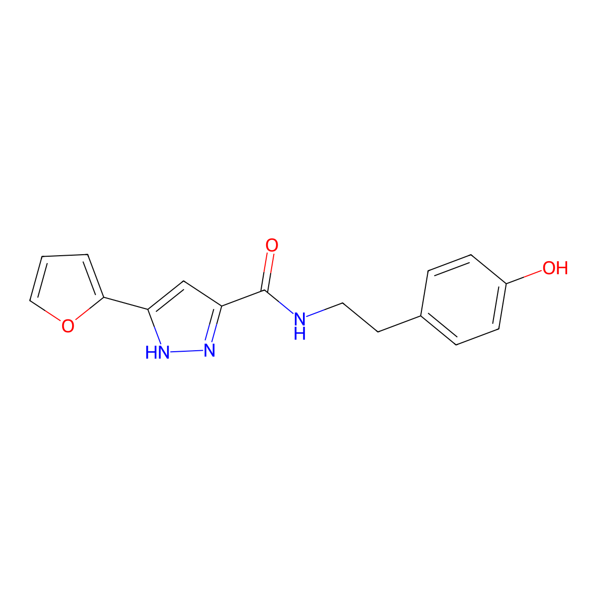 5-(2-furyl)-N-(4-hydroxyphenethyl)-1H-pyrazole-3-carboxamide molecular structure, CAS 1489259-21-3