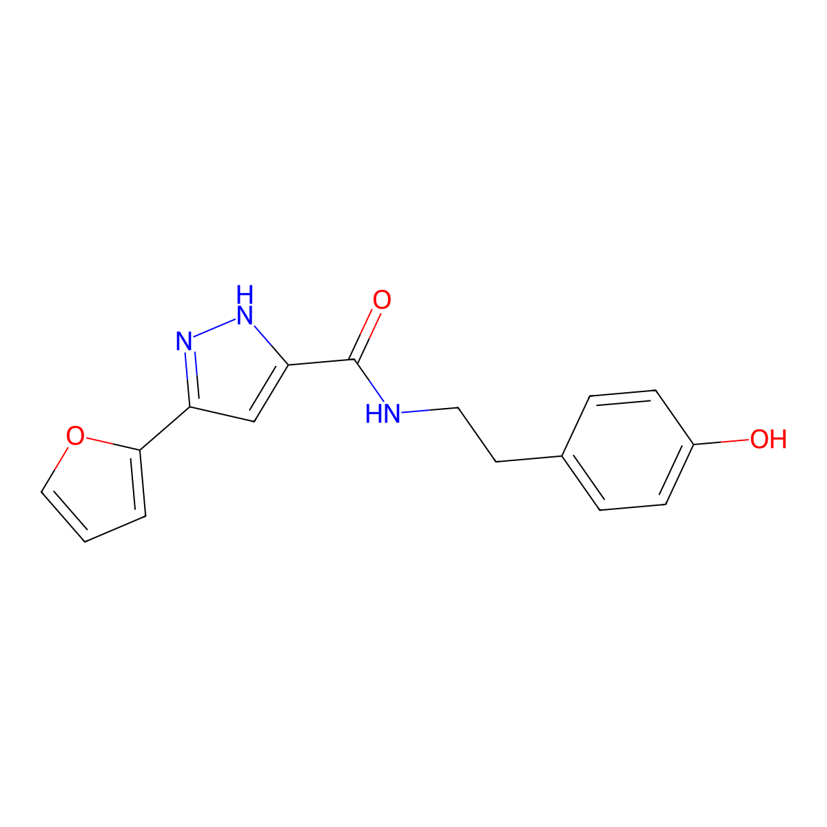 5-(2-furyl)-N-(4-hydroxyphenethyl)-1H-pyrazole-3-carboxamide molecular structure, CAS 1489259-21-3