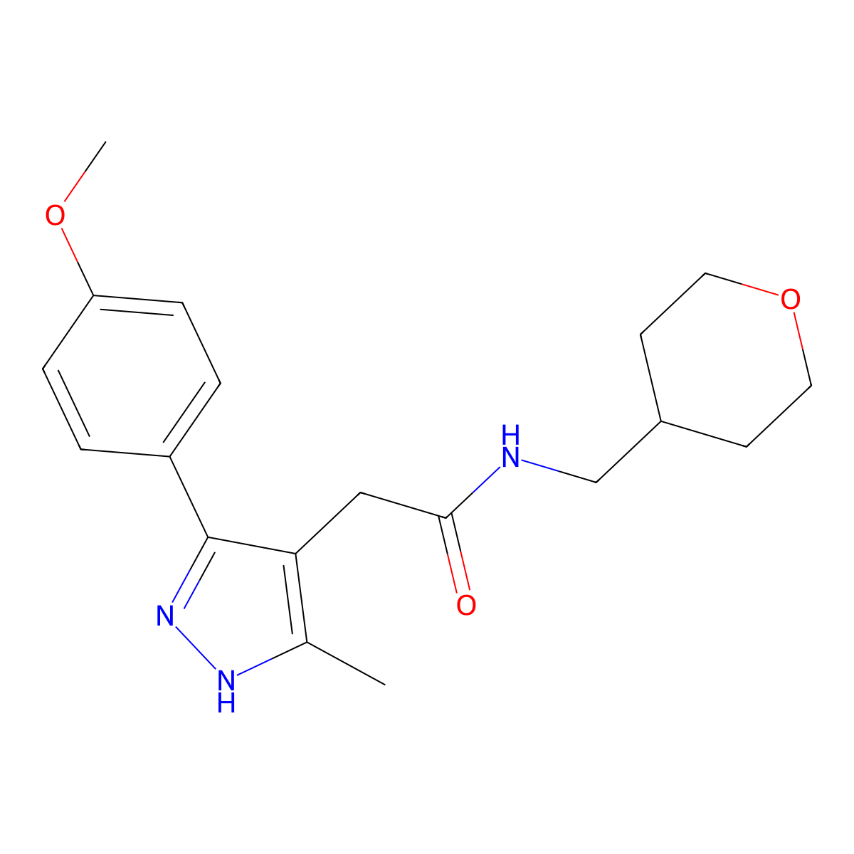 2-[5-(4-methoxyphenyl)-3-methyl-1H-pyrazol-4-yl]-N-(tetrahydro-2H-pyran-4-ylmethyl)acetamide molecular structure, CAS 1489259-49-5