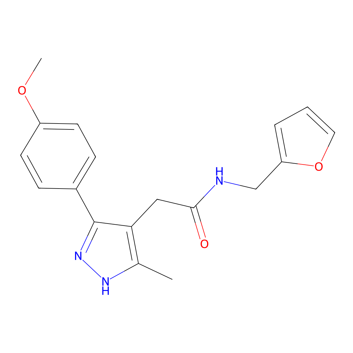 N-(2-furylmethyl)-2-[5-(4-methoxyphenyl)-3-methyl-1H-pyrazol-4-yl]acetamide molecular structure, CAS 1489260-36-7