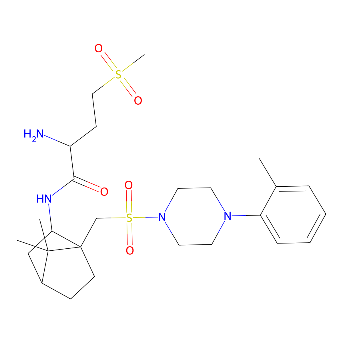 (2S)-2-amino-N-[(1S,2S,4R)-7,7-dimethyl-1-[[4-(2-methylphenyl)piperazin-1-yl]sulfonylmethyl]-2-bicyclo[2.2.1]heptanyl]-4-methylsulfonylbutanamide molecular structure, CAS 148927-60-0