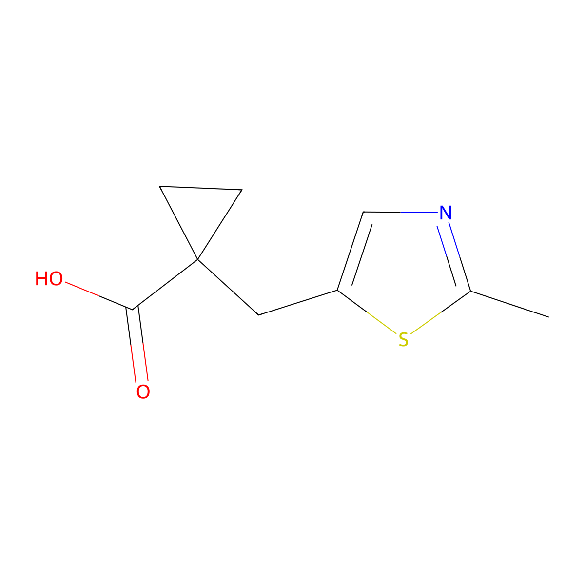 1-((2-Methylthiazol-5-yl)methyl)cyclopropane-1-carboxylic acid molecular structure, CAS 1489273-43-9