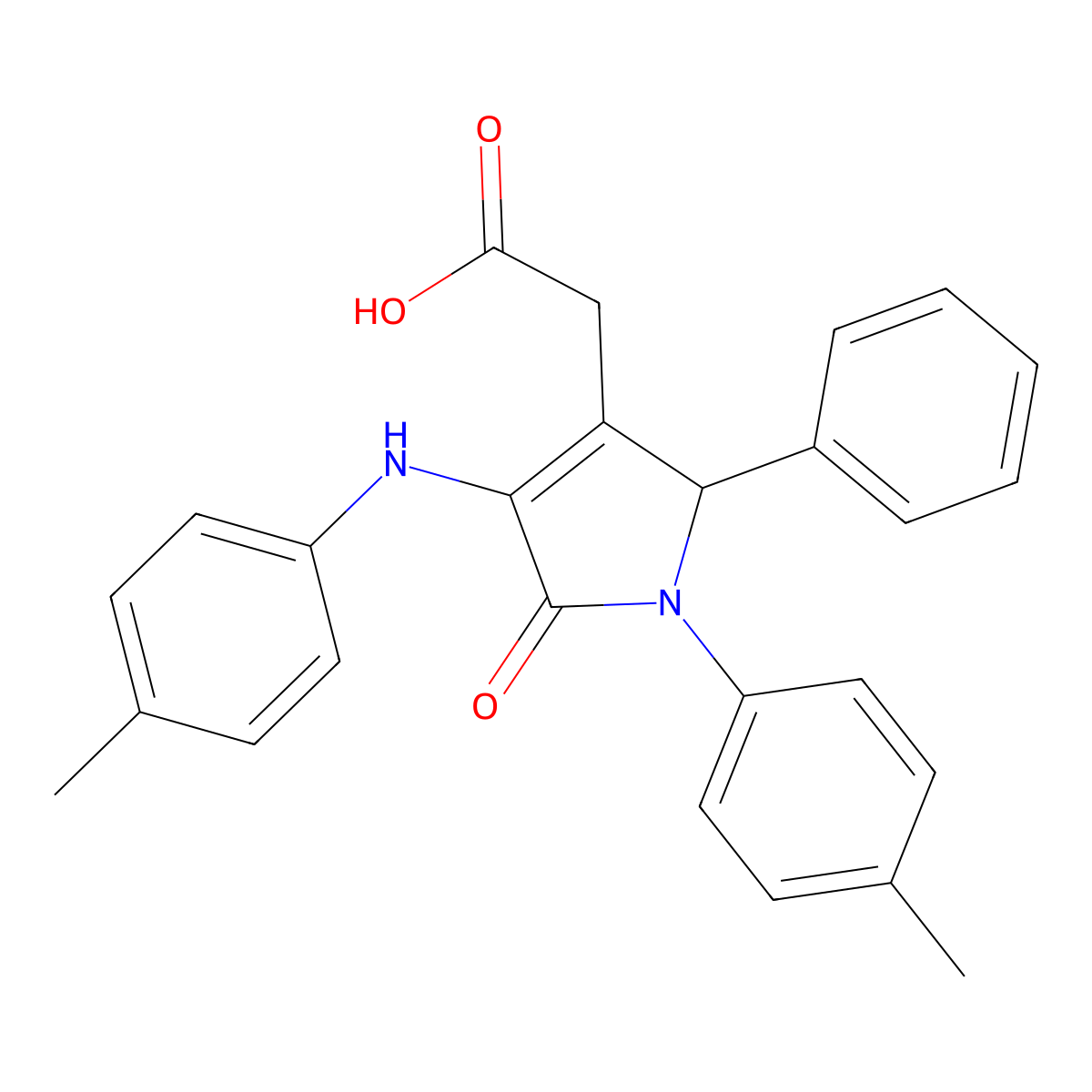 1H-Pyrrole-3-acetic acid, 2,5-dihydro-1-(2-methoxyphenyl)-4-((4-methylphenyl)amino)-5-oxo-2-phenyl- molecular structure, CAS 148930-18-1
