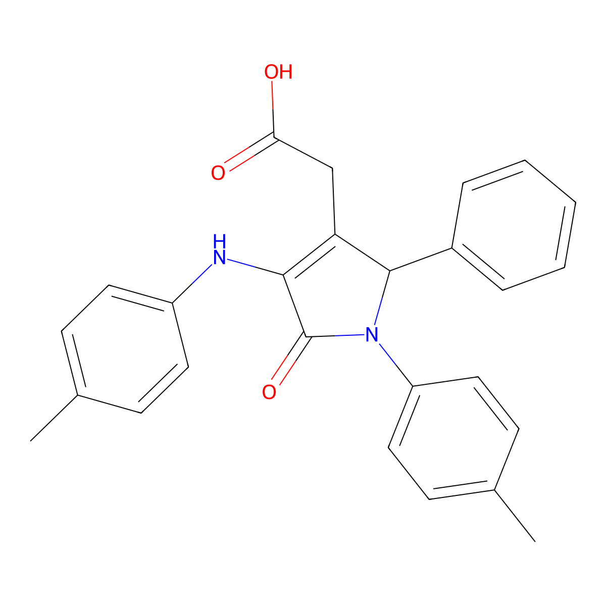 1H-Pyrrole-3-acetic acid, 2,5-dihydro-1-(2-methoxyphenyl)-4-((4-methylphenyl)amino)-5-oxo-2-phenyl- molecular structure, CAS 148930-18-1