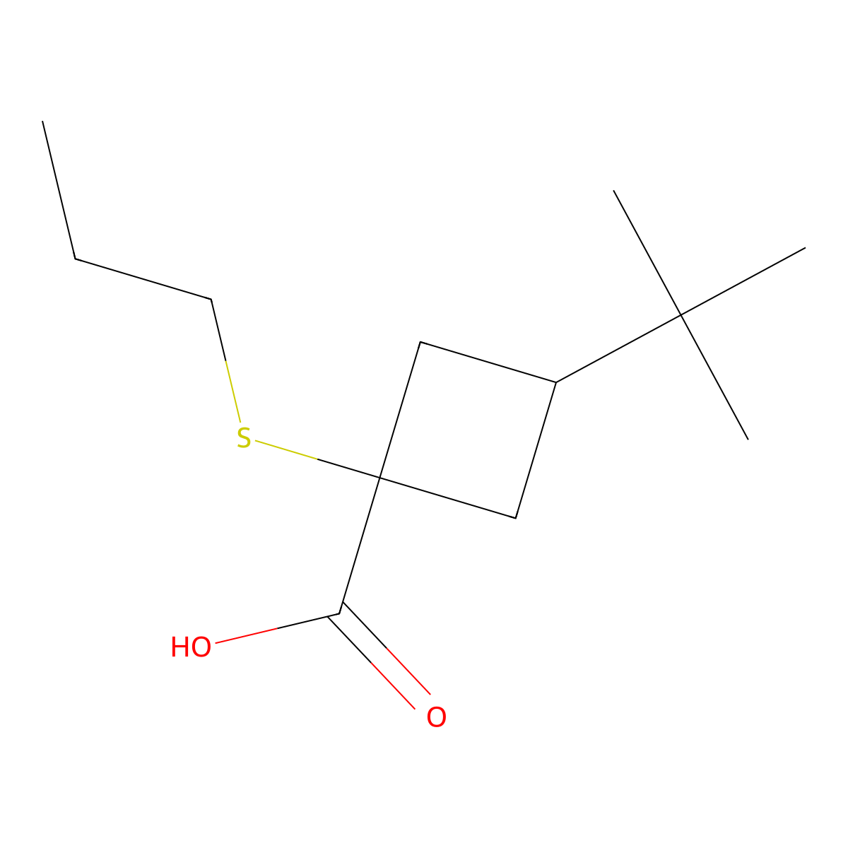 3-(Tert-butyl)-1-(propylthio)cyclobutane-1-carboxylic acid molecular structure, CAS 1489300-85-7