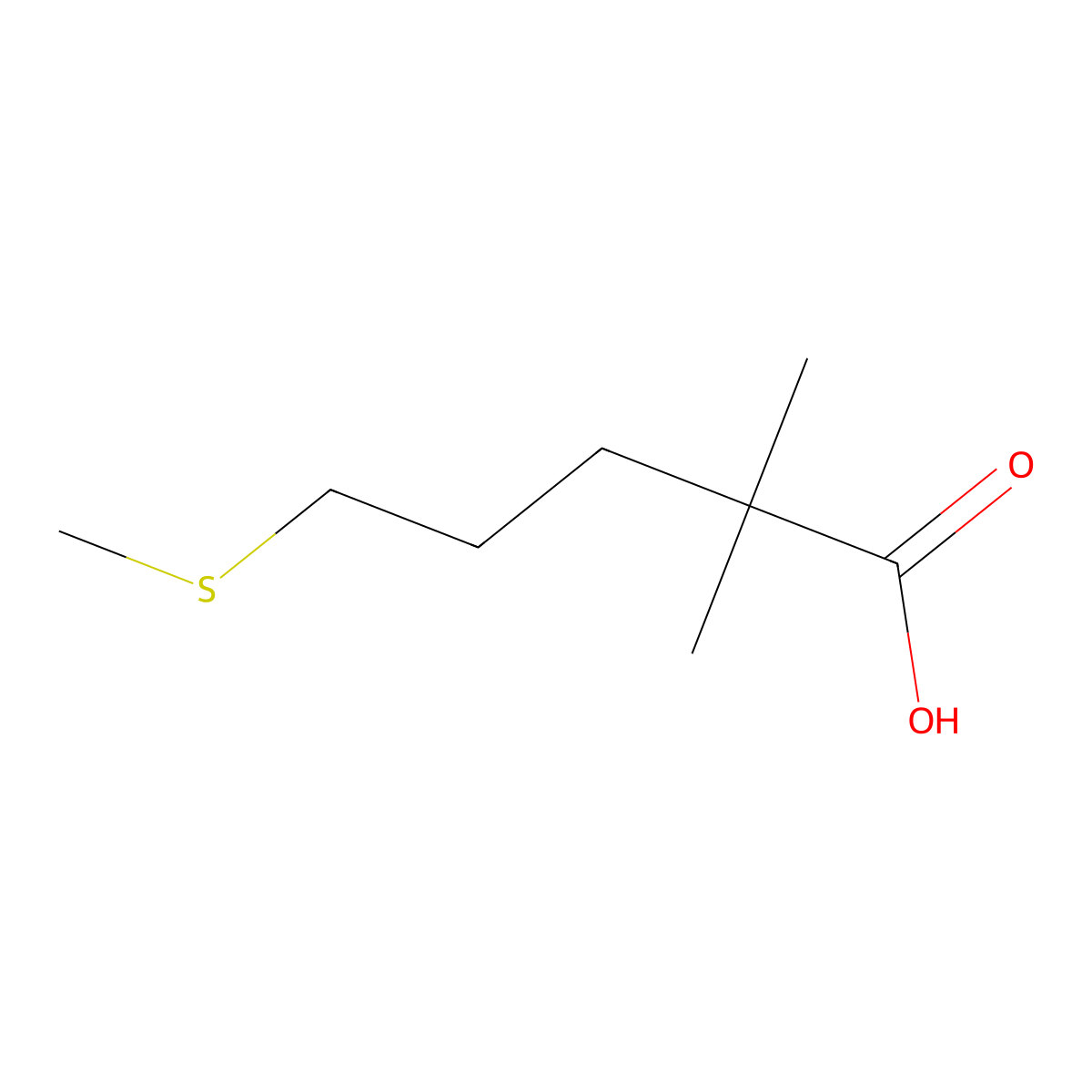 2,2-Dimethyl-5-(methylthio)pentanoic acid molecular structure, CAS 1489337-98-5