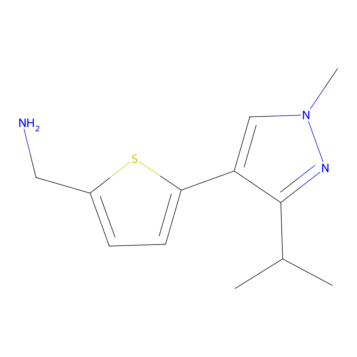 (5-(3-Isopropyl-1-methyl-1h-pyrazol-4-yl)thiophen-2-yl)methanamine molecular structure, CAS 1489410-93-6