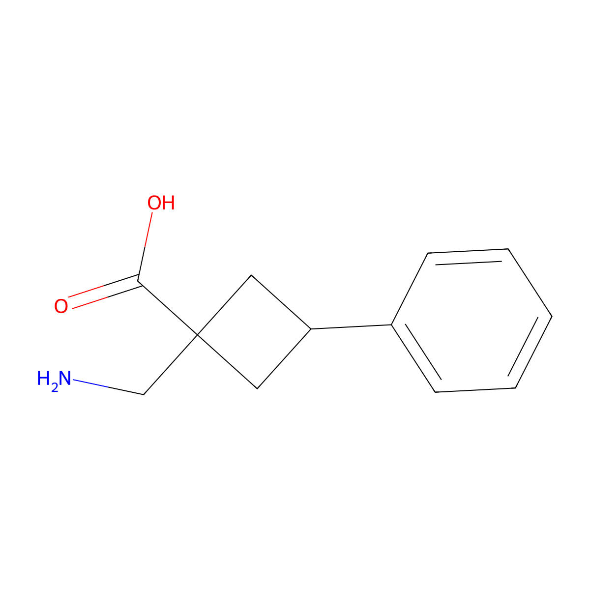 1-(Aminomethyl)-3-phenylcyclobutane-1-carboxylic acid molecular structure, CAS 1489452-64-3
