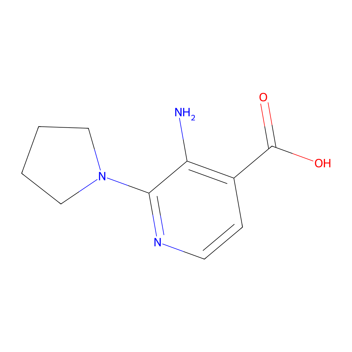 3-Amino-2-(pyrrolidin-1-yl)pyridine-4-carboxylic acid molecular structure, CAS 1489526-75-1