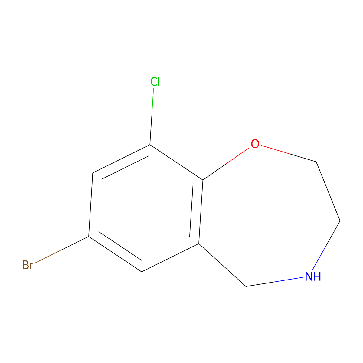 7-Bromo-9-chloro-2,3,4,5-tetrahydro-1,4-benzoxazepine molecular structure, CAS 1489538-91-1