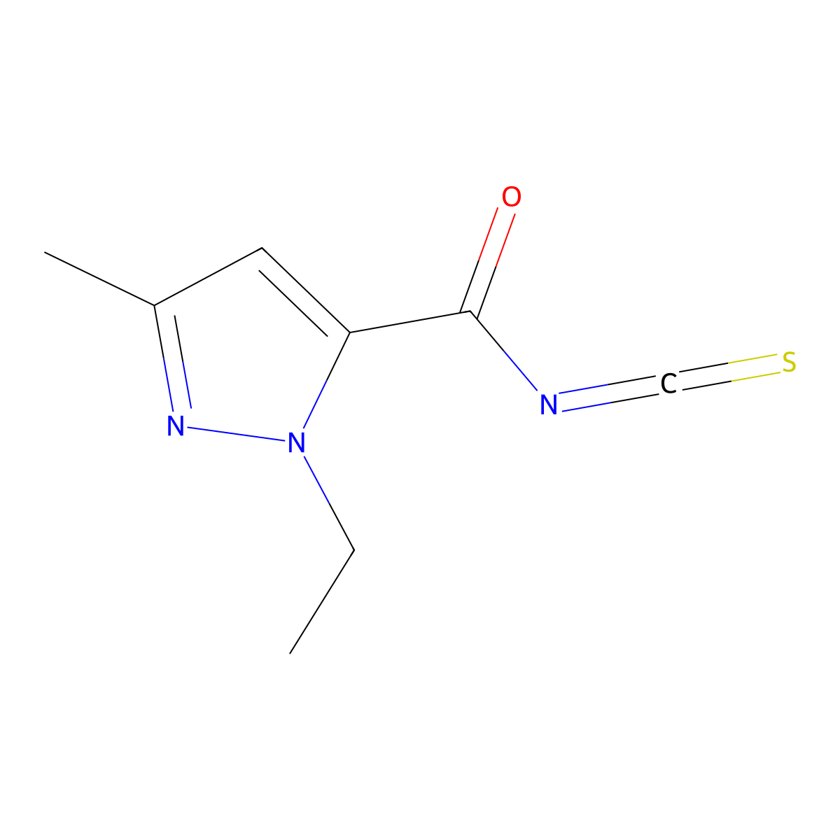 1-ethyl-3-methyl-1H-pyrazole-5-carbonyl isothiocyanate molecular structure, CAS 1489546-98-6