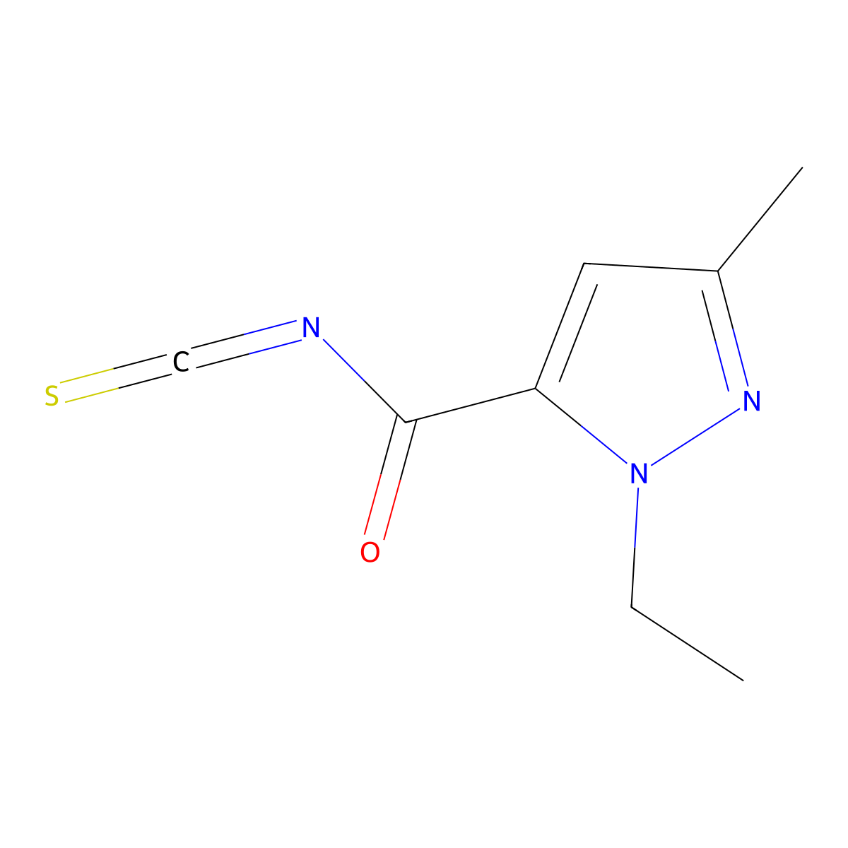 1-ethyl-3-methyl-1H-pyrazole-5-carbonyl isothiocyanate molecular structure, CAS 1489546-98-6