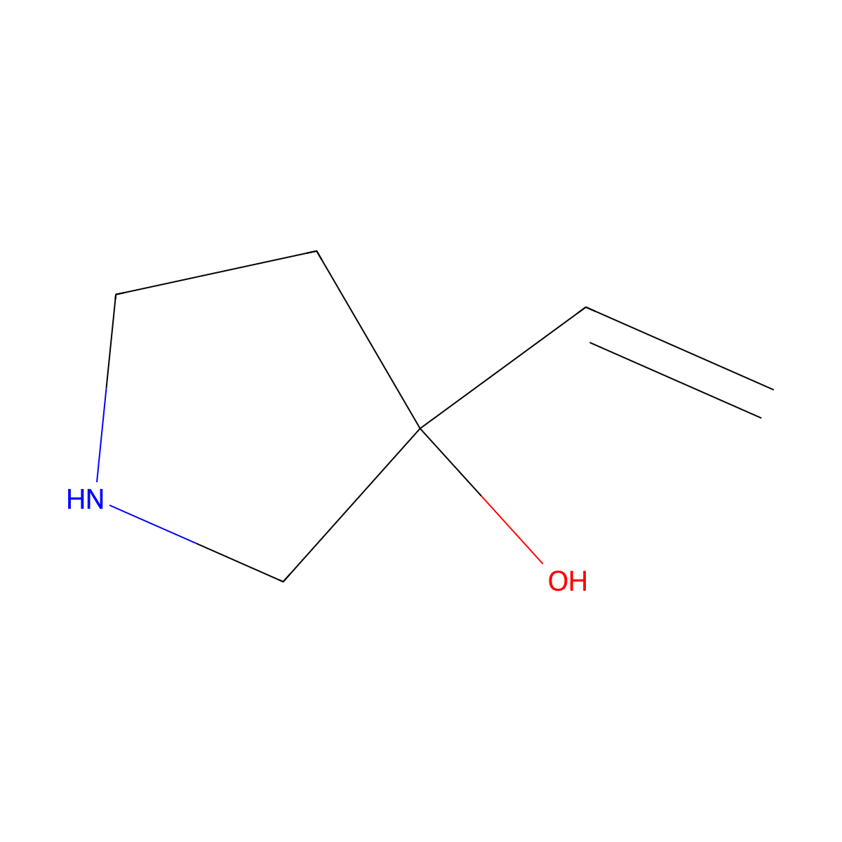 3-Ethenylpyrrolidin-3-ol molecular structure, CAS 1489566-40-6