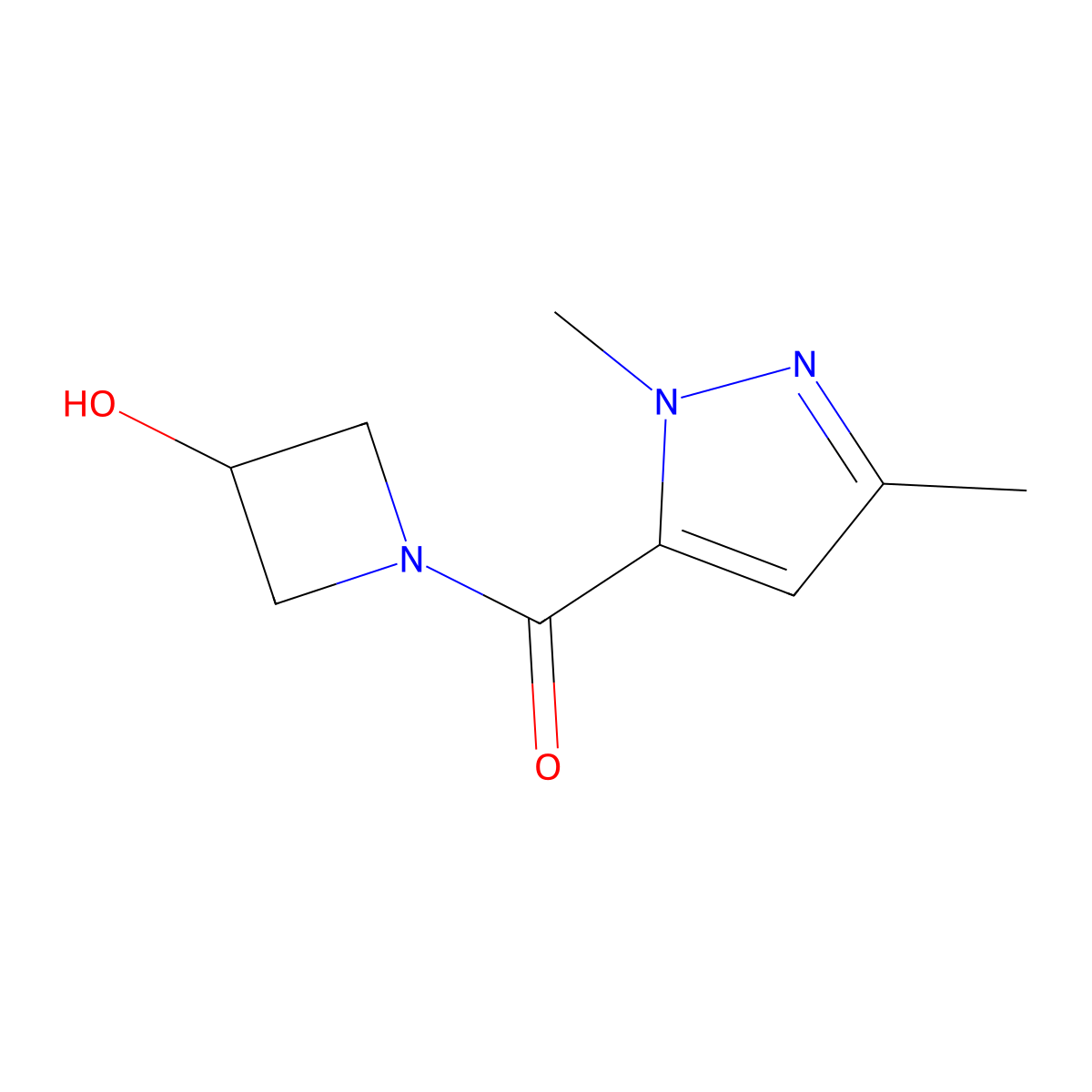 1-(1,3-dimethyl-1H-pyrazole-5-carbonyl)azetidin-3-ol molecular structure, CAS 1489587-16-7