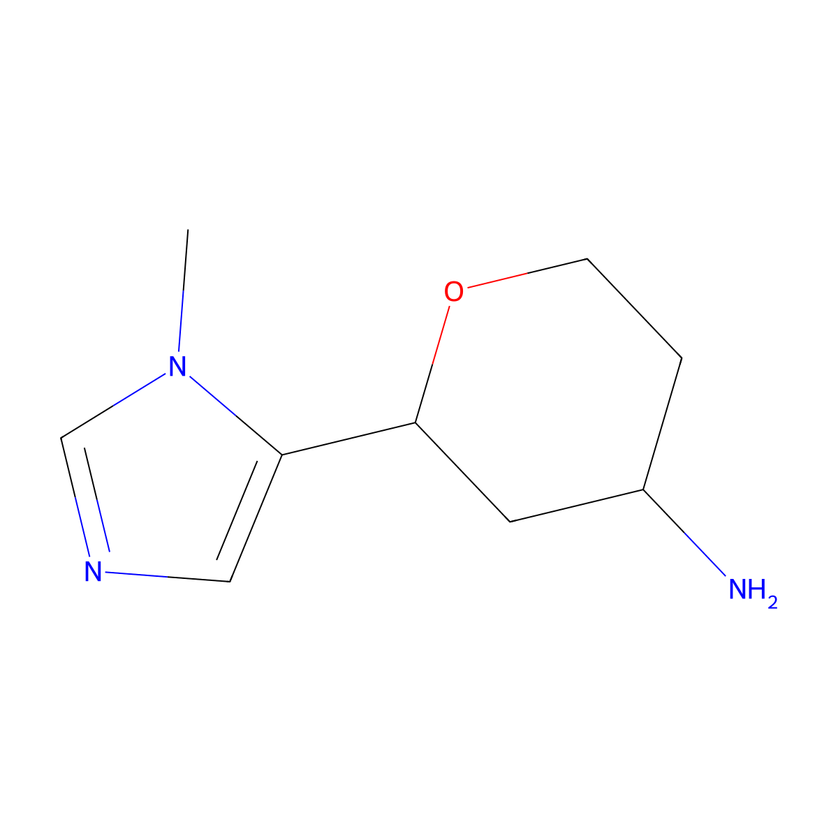 2-(1-methyl-1H-imidazol-5-yl)oxan-4-amine molecular structure, CAS 1489592-90-6