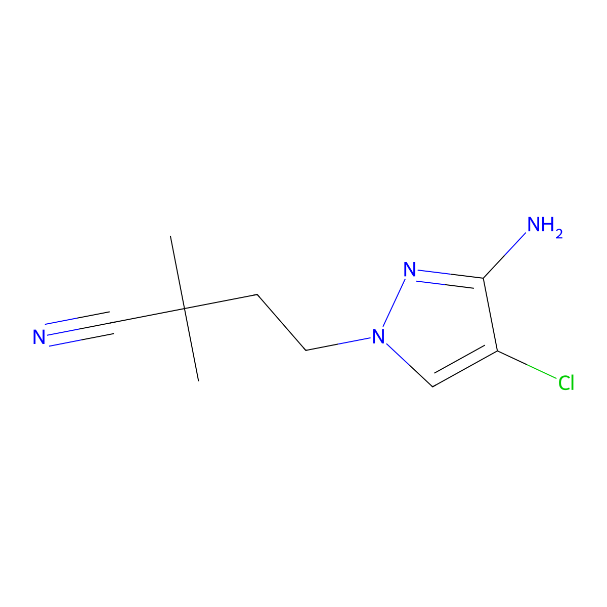 4-(3-Amino-4-chloro-1H-pyrazol-1-YL)-2,2-dimethylbutanenitrile molecular structure, CAS 1489608-56-1