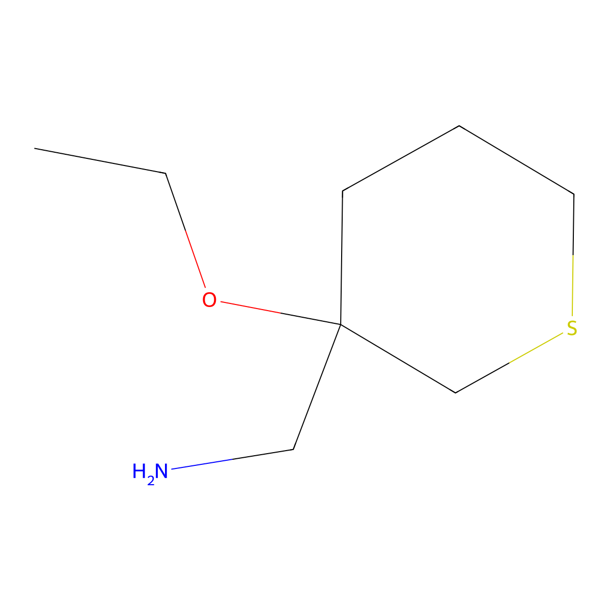 (3-Ethoxythian-3-yl)methanamine molecular structure, CAS 1489656-72-5