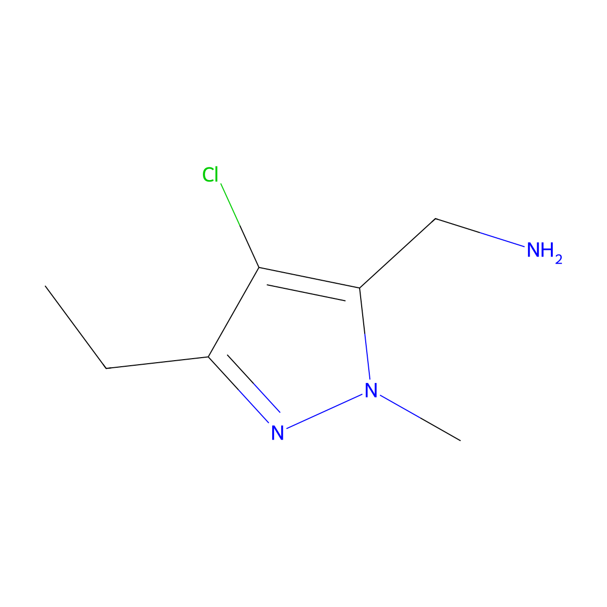 (4-Chloro-3-ethyl-1-methyl-1h-pyrazol-5-yl)methanamine molecular structure, CAS 1489729-07-8