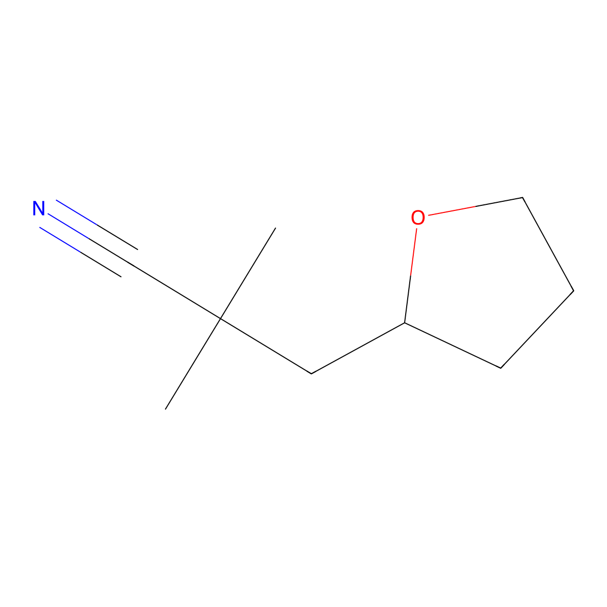 2,2-Dimethyl-3-(oxolan-2-yl)propanenitrile molecular structure, CAS 1489772-08-8
