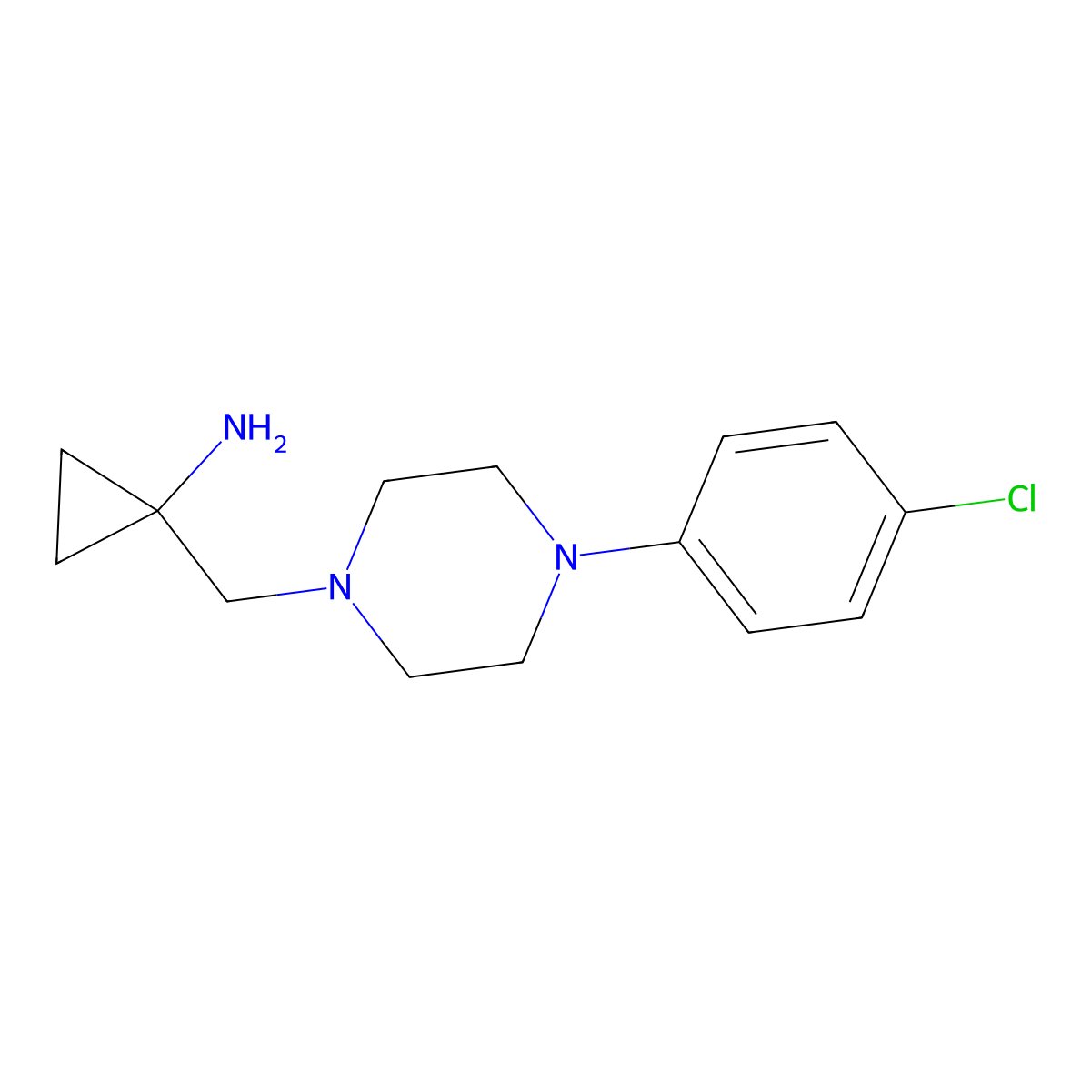 1-((4-(4-Chlorophenyl)piperazin-1-yl)methyl)cyclopropan-1-amine molecular structure, CAS 1489803-11-3