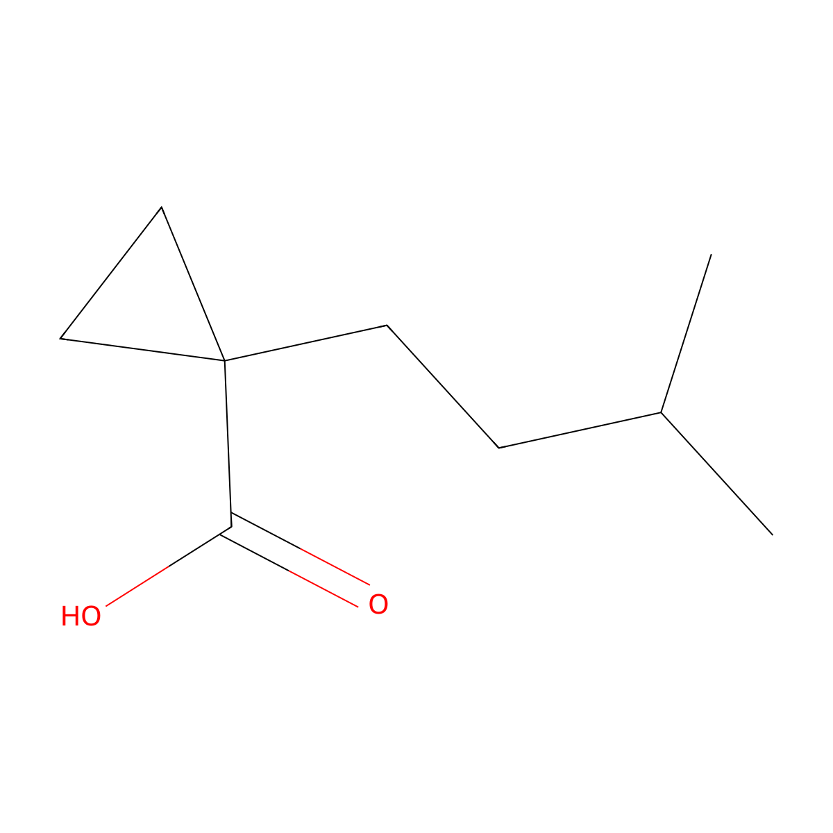 1-(3-Methylbutyl)cyclopropane-1-carboxylic acid molecular structure, CAS 1489827-96-4