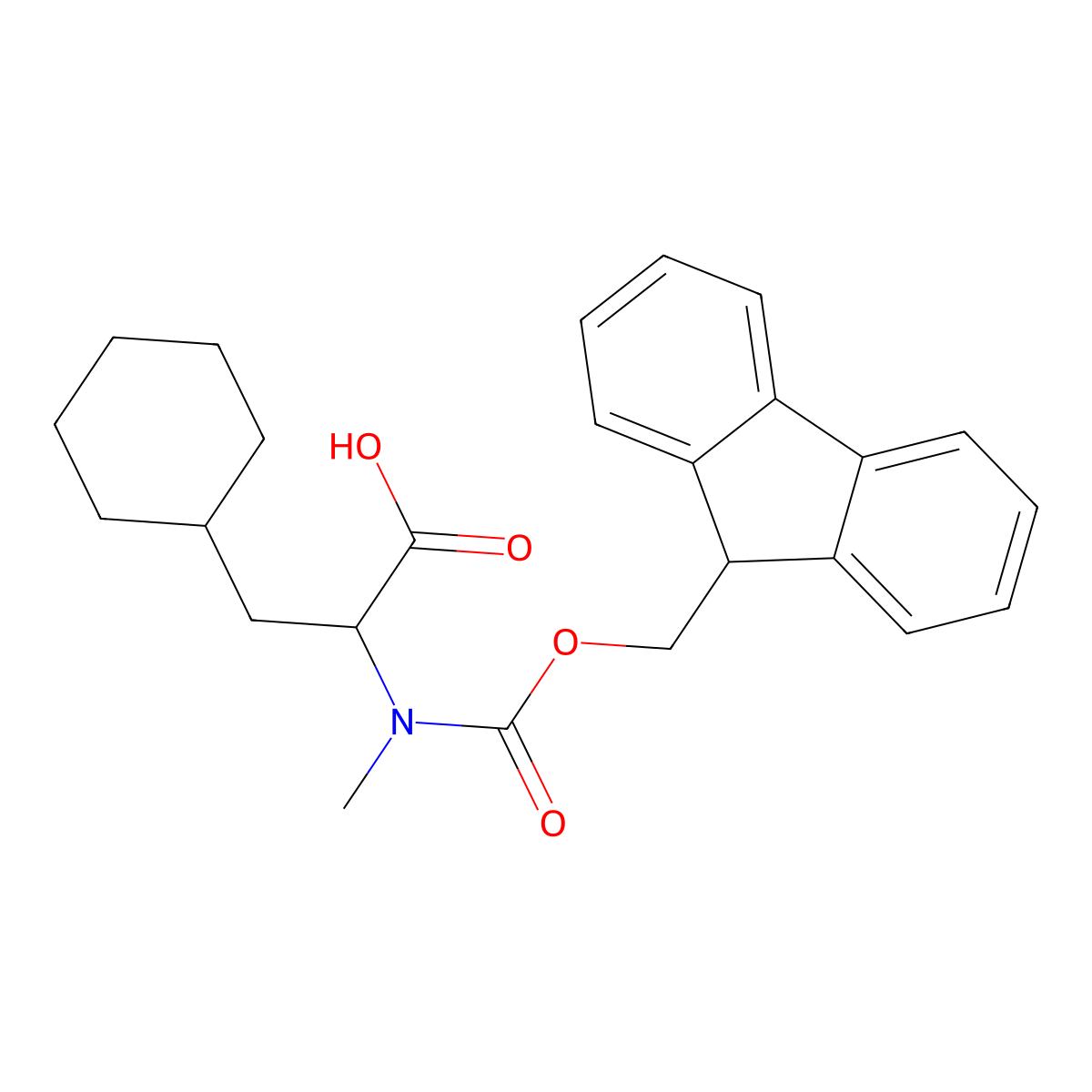 (S)-2-((((9H-Fluoren-9-yl)methoxy)carbonyl)(methyl)amino)-3-cyclohexylpropanoic acid molecular structure, CAS 148983-03-3