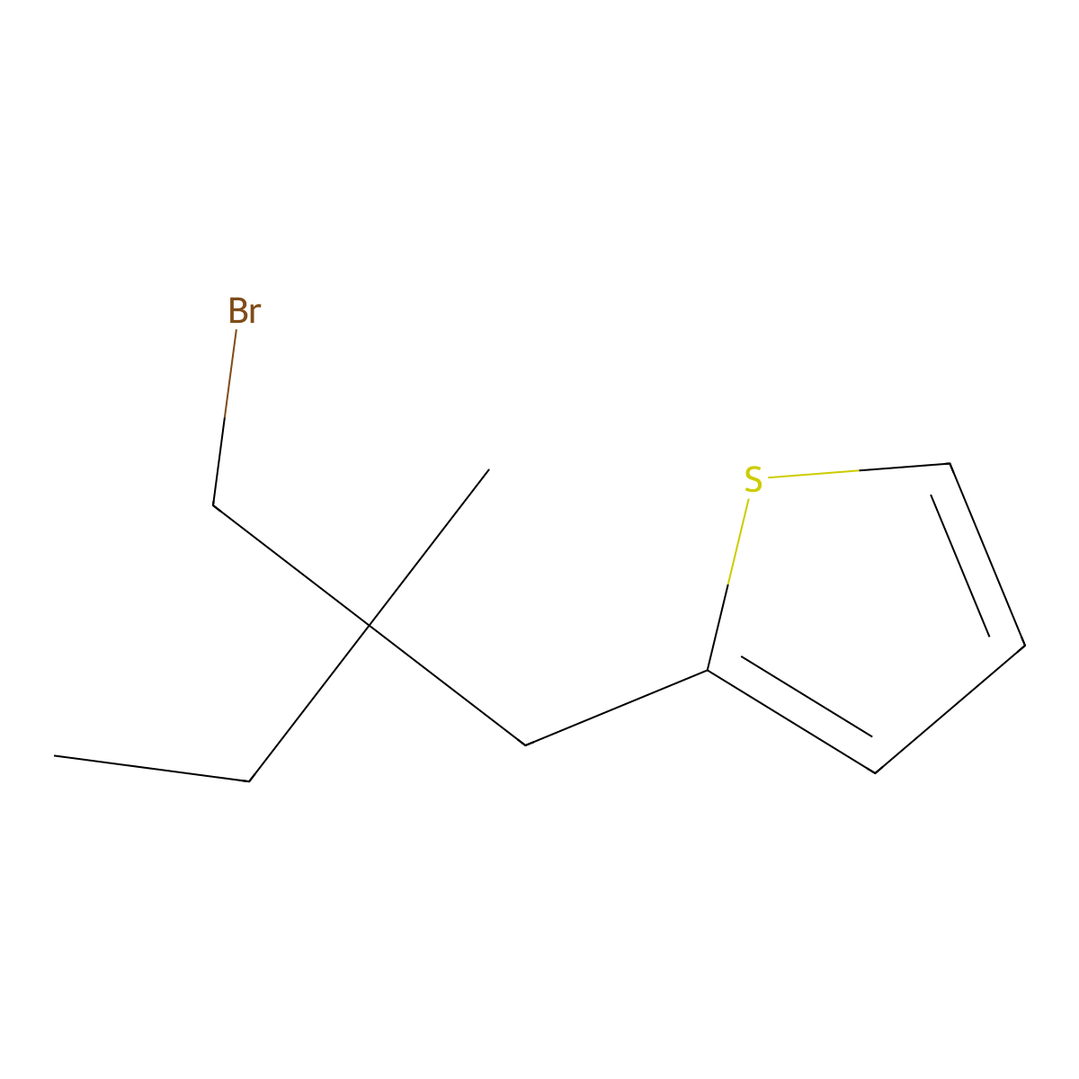 2-(2-(Bromomethyl)-2-methylbutyl)thiophene molecular structure, CAS 1489845-07-9