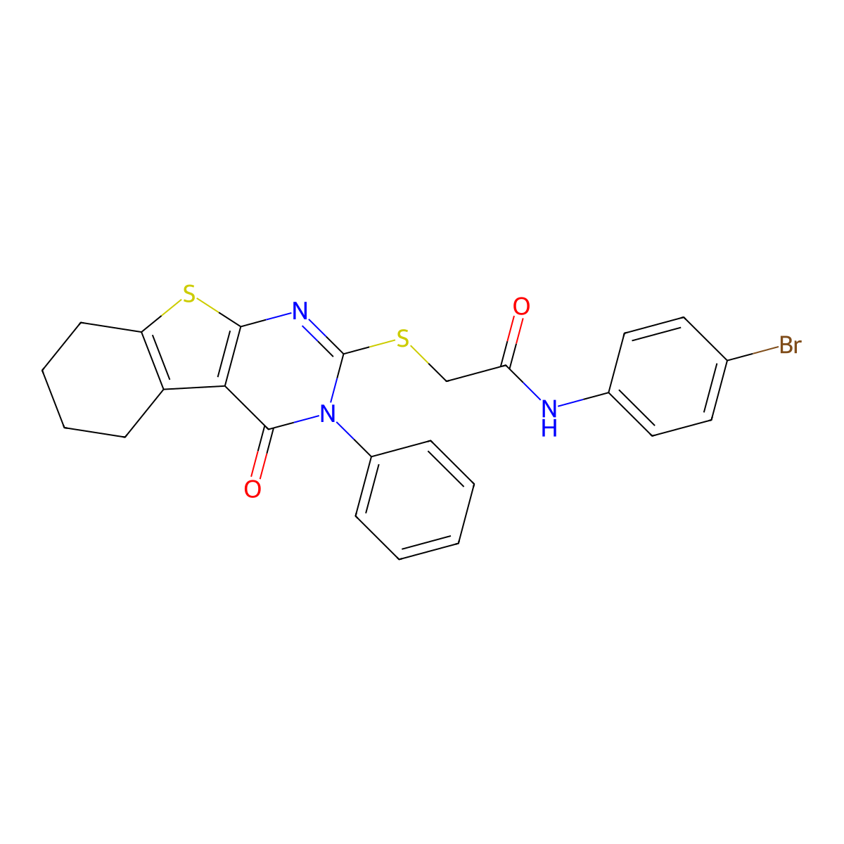 N-(4-bromophenyl)-2-[(4-oxo-3-phenyl-3,4,5,6,7,8-hexahydro[1]benzothieno[2,3-d]pyrimidin-2-yl)sulfanyl]acetamide molecular structure, CAS 148989-21-3