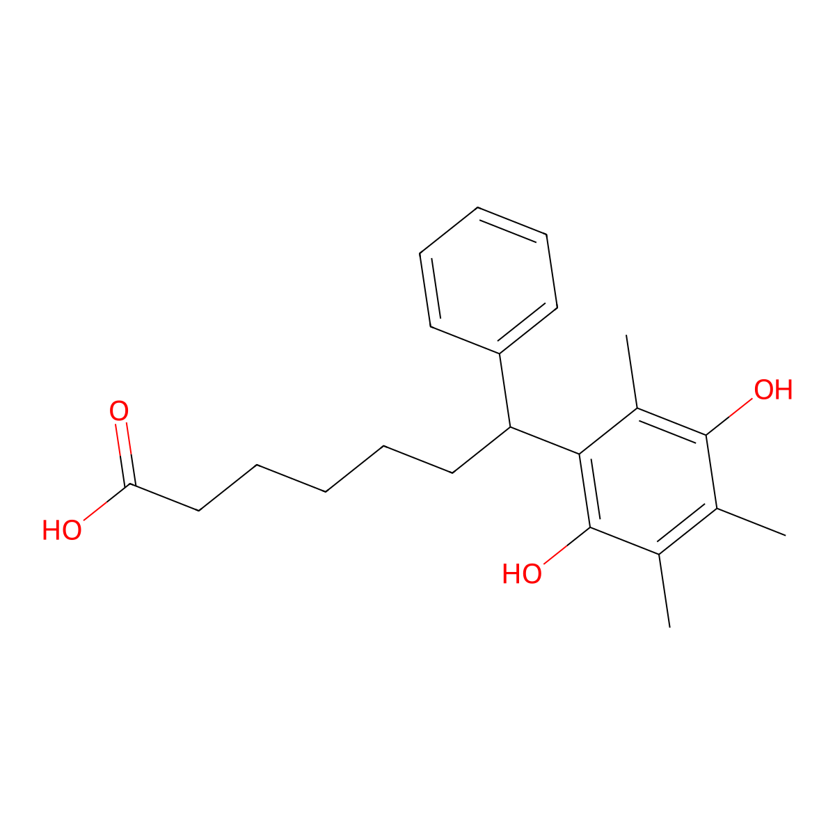 7-(2,5-Dihydroxy-3,4,6-trimethylphenyl)-7-phenylheptanoic acid molecular structure, CAS 148989-73-5