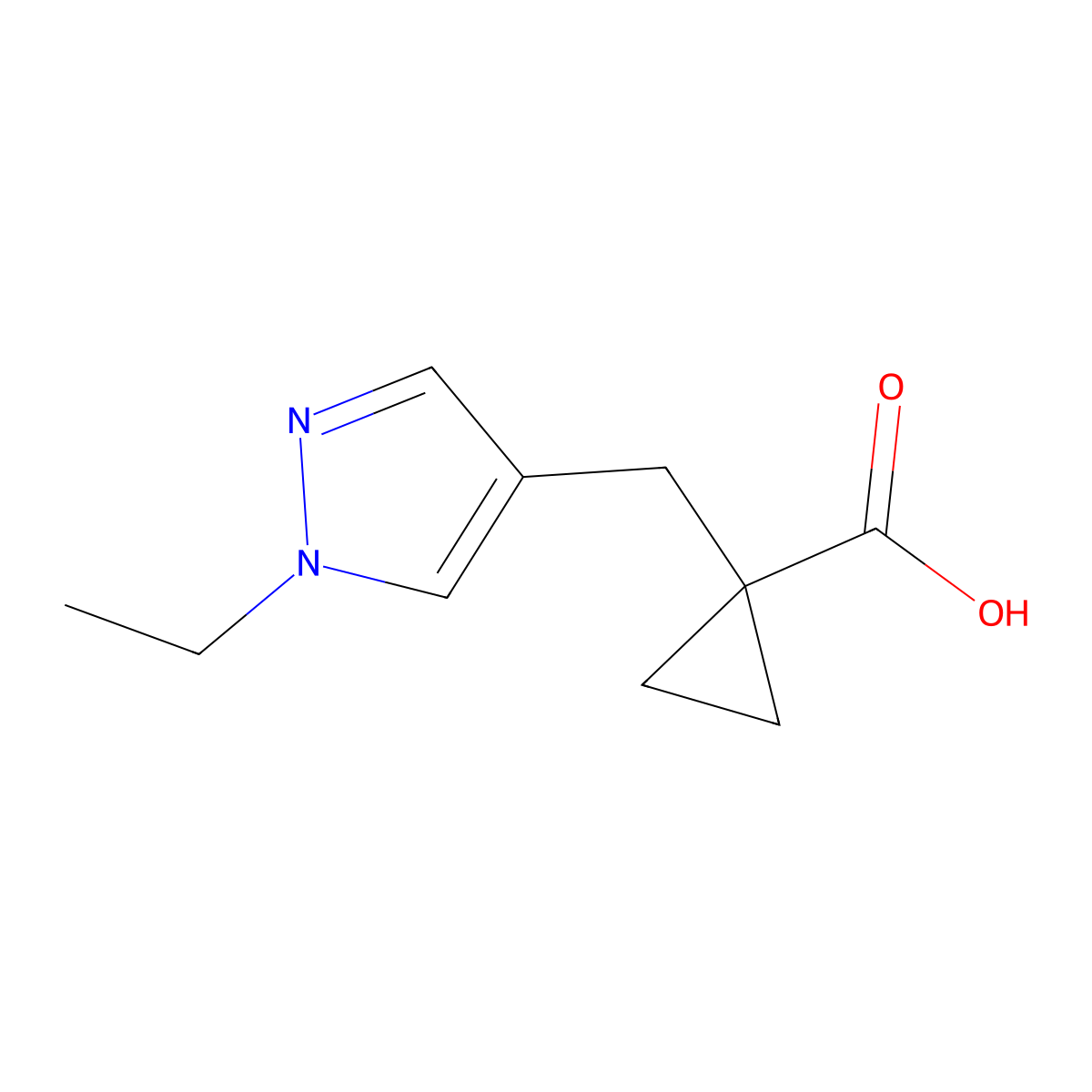 1-((1-Ethyl-1h-pyrazol-4-yl)methyl)cyclopropane-1-carboxylic acid molecular structure, CAS 1489897-06-4