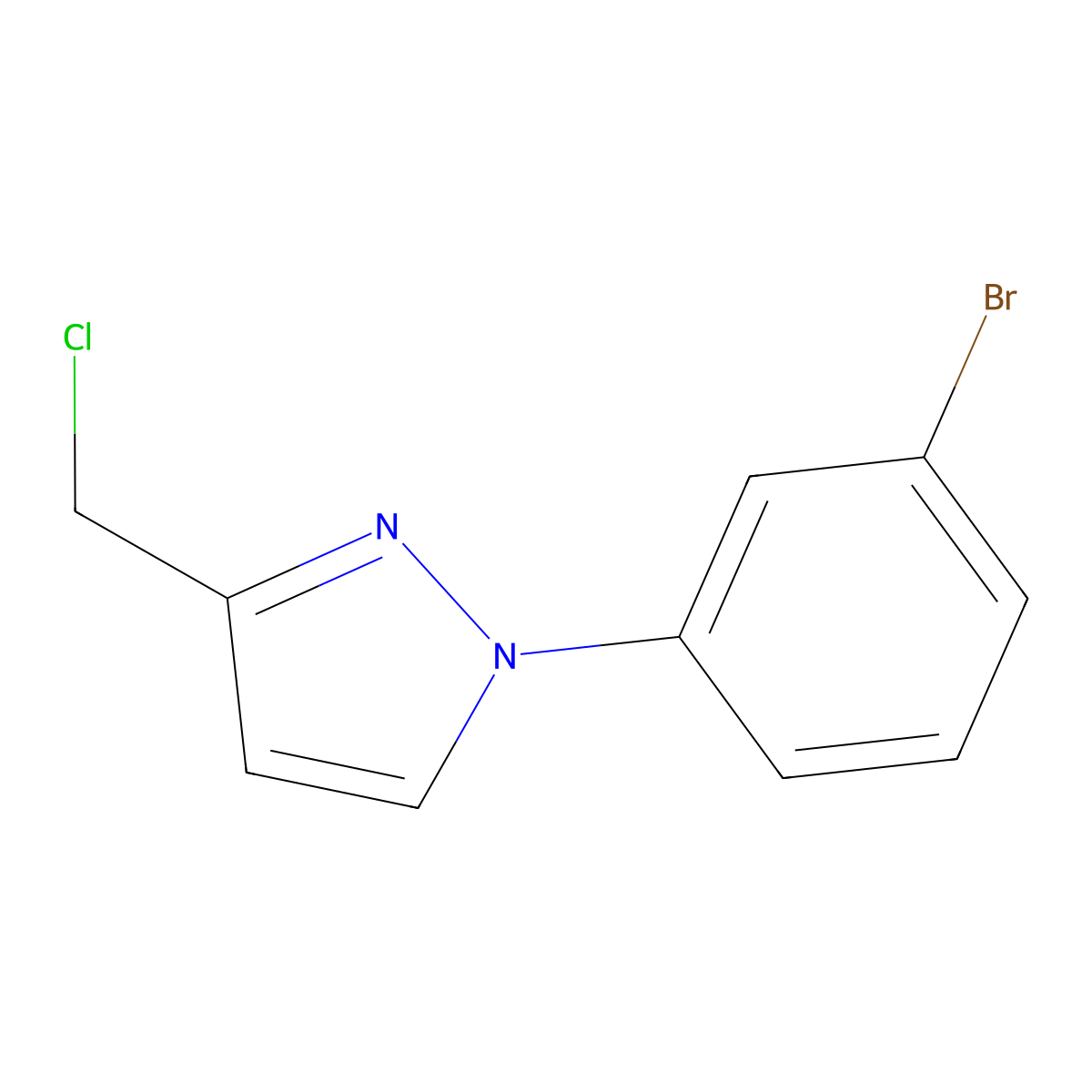1-(3-bromophenyl)-3-(chloromethyl)-1H-pyrazole molecular structure, CAS 1489909-68-3