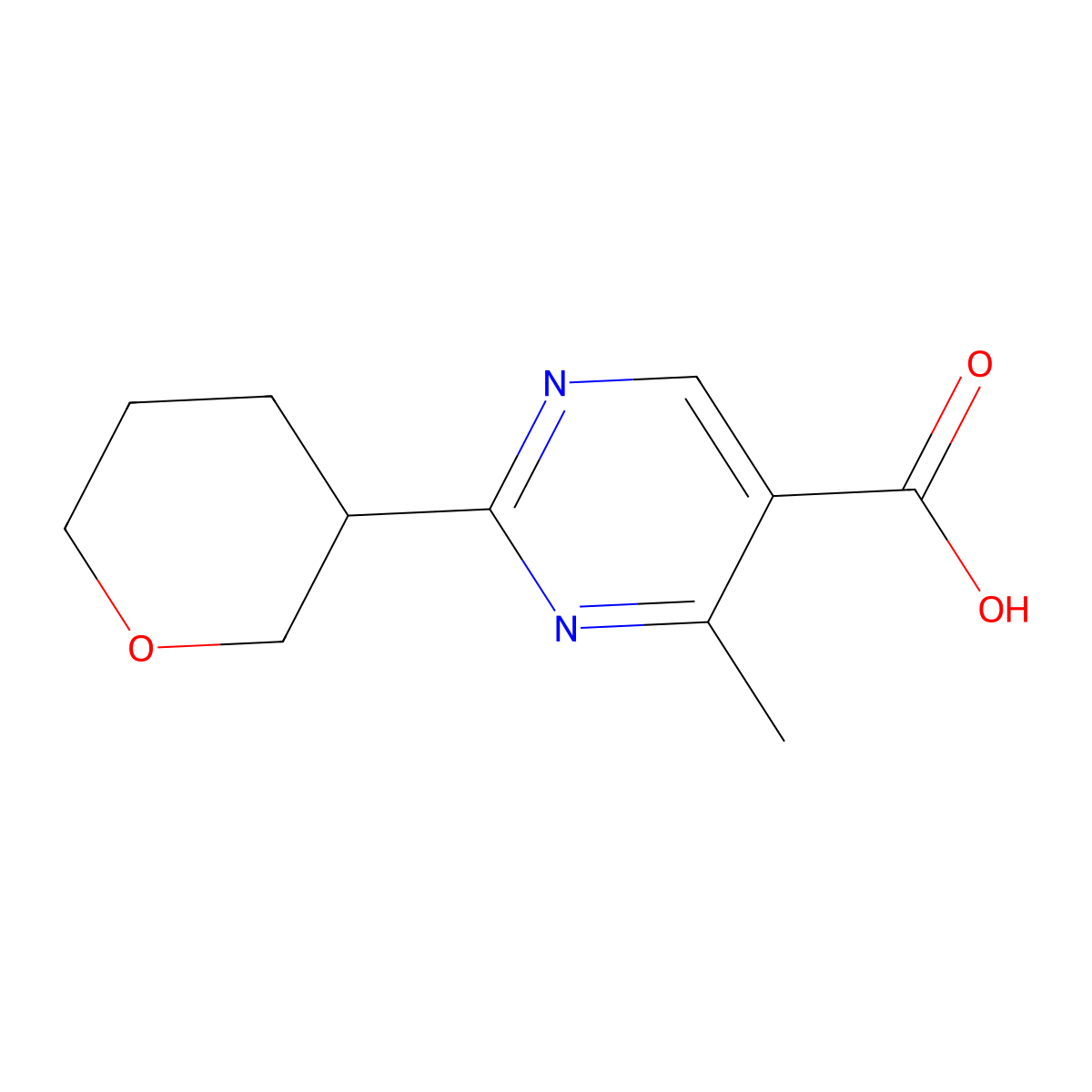 4-Methyl-2-(tetrahydro-2h-pyran-3-yl)pyrimidine-5-carboxylic acid molecular structure, CAS 1489928-77-9