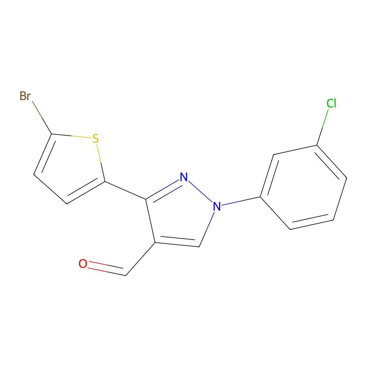 3-(5-bromothiophen-2-yl)-1-(3-chlorophenyl)-1H-pyrazole-4-carbaldehyde molecular structure, CAS 1489939-29-8