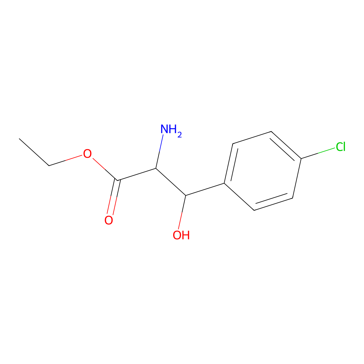 Ethyl 2-amino-3-(4-chlorophenyl)-3-hydroxypropanoate molecular structure, CAS 1489945-17-6