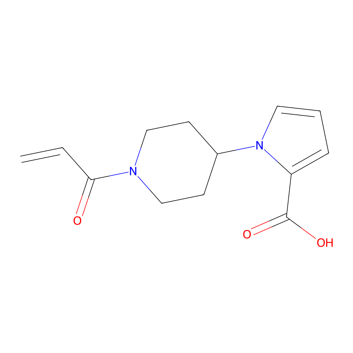 1-[1-(prop-2-enoyl)piperidin-4-yl]-1H-pyrrole-2-carboxylic acid molecular structure, CAS 1489979-66-9