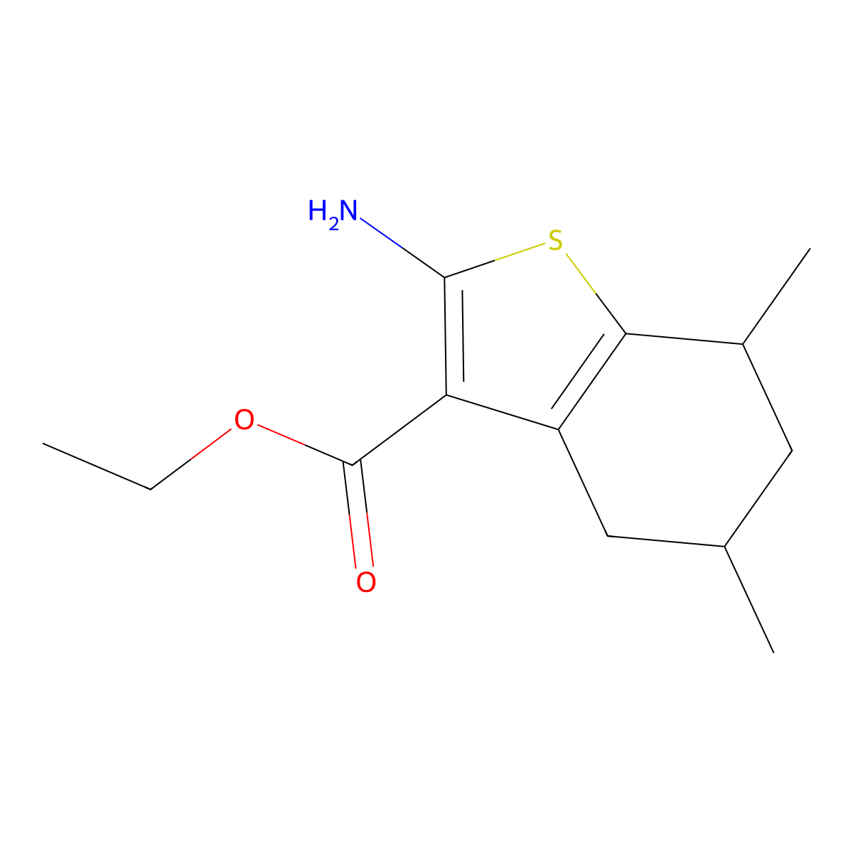 Ethyl 2-amino-5,7-dimethyl-4,5,6,7-tetrahydrobenzo[b]thiophene-3-carboxylate molecular structure, CAS 1489983-53-0