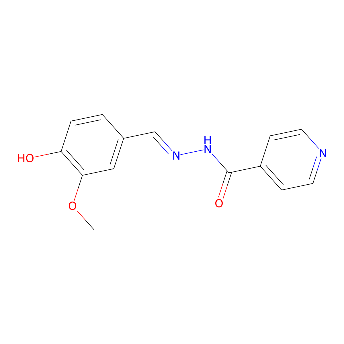 (E)-N'-(4'-Hydroxy-3-methoxybenzylidene)isonicotinohydrazide (3g) molecular structure, CAS 149-17-7