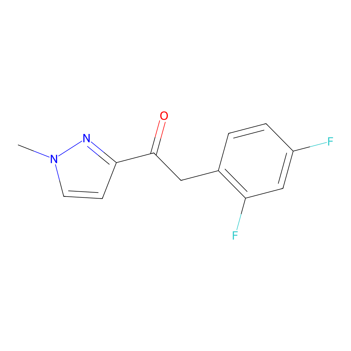 2-(2,4-difluorophenyl)-1-(1-methyl-1H-pyrazol-3-yl)ethan-1-one molecular structure, CAS 1490028-96-0