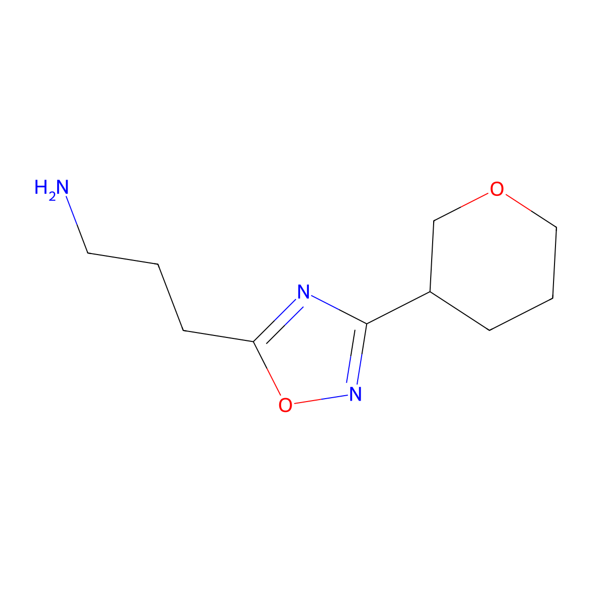 3-(3-(Tetrahydro-2h-pyran-3-yl)-1,2,4-oxadiazol-5-yl)propan-1-amine molecular structure, CAS 1490169-17-9