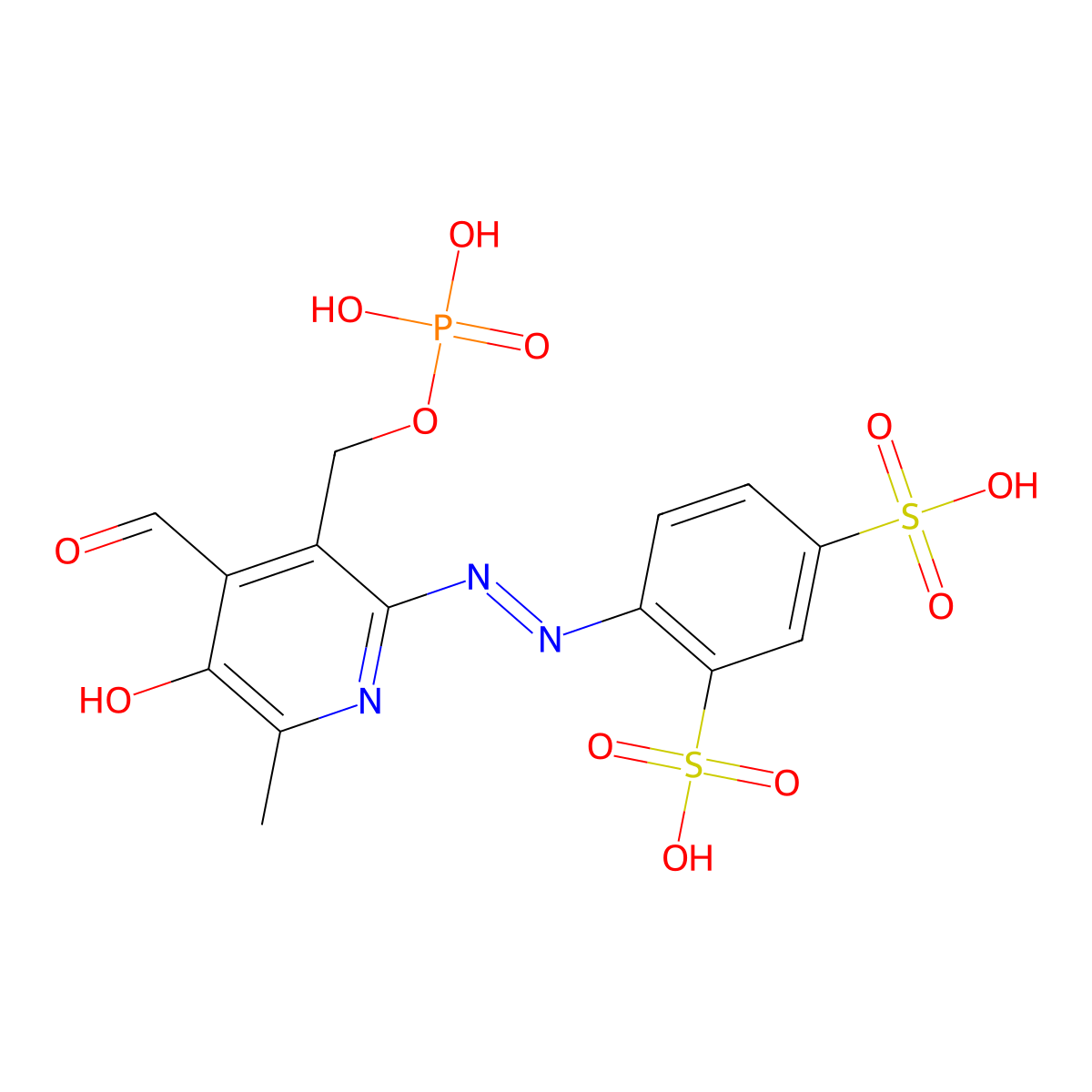 4-(2-(4-Formyl-5-hydroxy-6-methyl-3-((phosphonooxy)methyl)-2-pyridinyl)diazenyl)-1,3-benzenedisulfonic acid molecular structure, CAS 149017-66-3