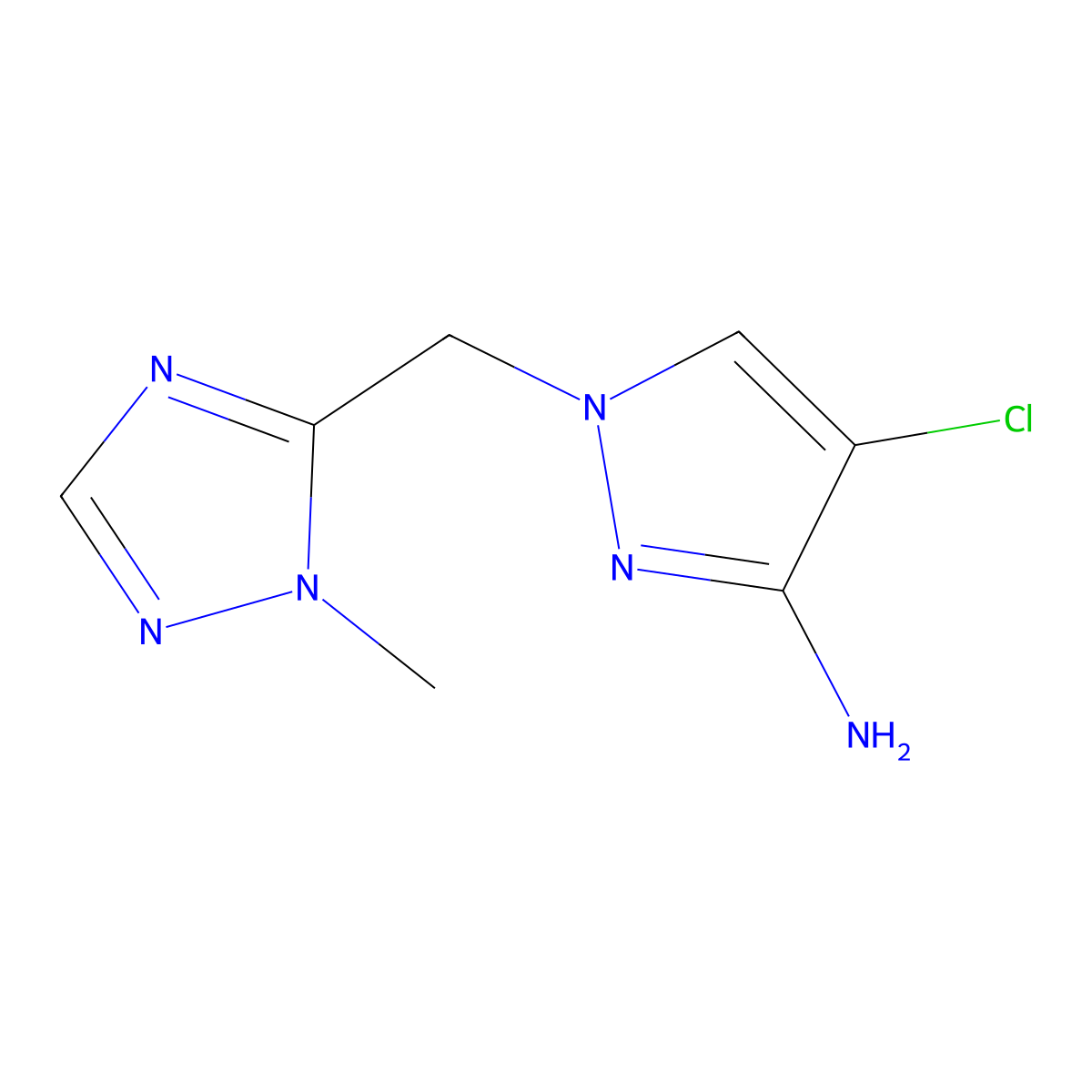 4-chloro-1-[(1-methyl-1H-1,2,4-triazol-5-yl)methyl]-1H-pyrazol-3-amine molecular structure, CAS 1490212-66-2