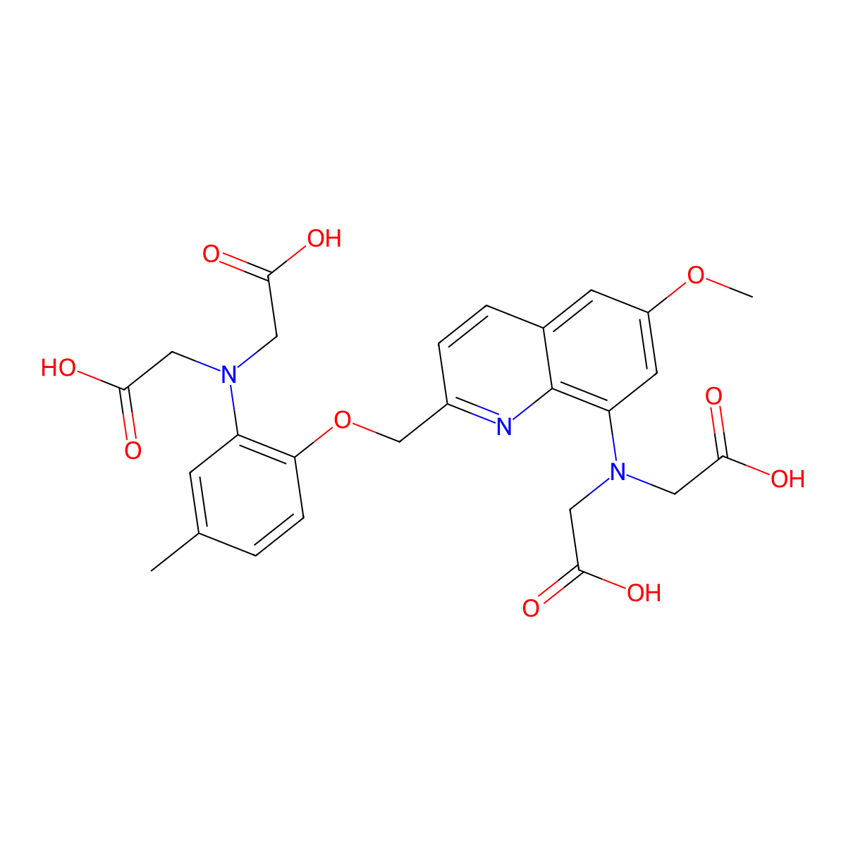 2,2'-((2-((2-(Bis(carboxymethyl)amino)-4-methylphenoxy)methyl)-6-methoxyquinolin-8-yl)azanediyl)diacetic acid molecular structure, CAS 149022-19-5