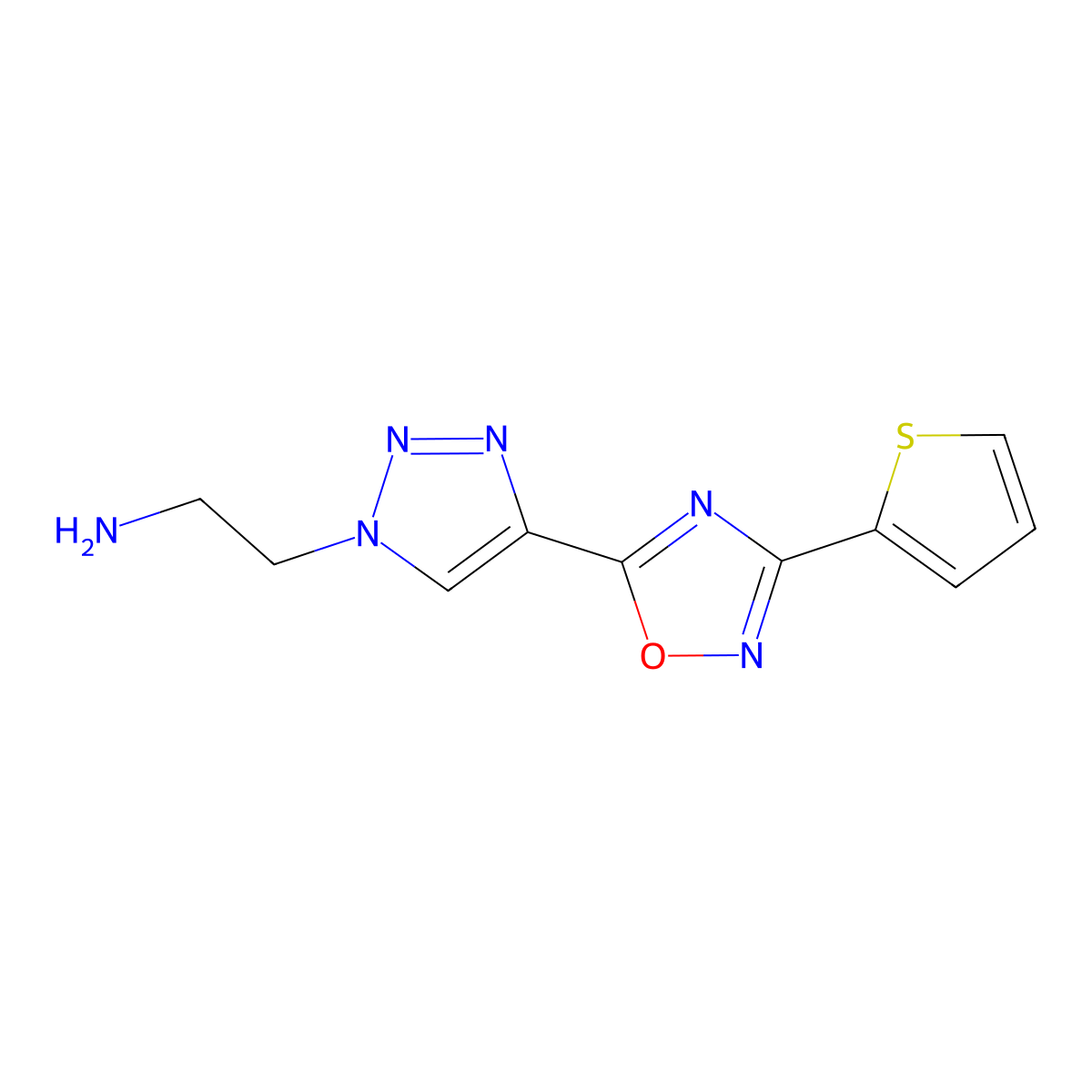 2-[4-(3-Thiophen-2-yl-[1,2,4]oxadiazol-5-yl)-[1,2,3]triazol-1-yl]-ethylamine molecular structure, CAS 1490307-18-0