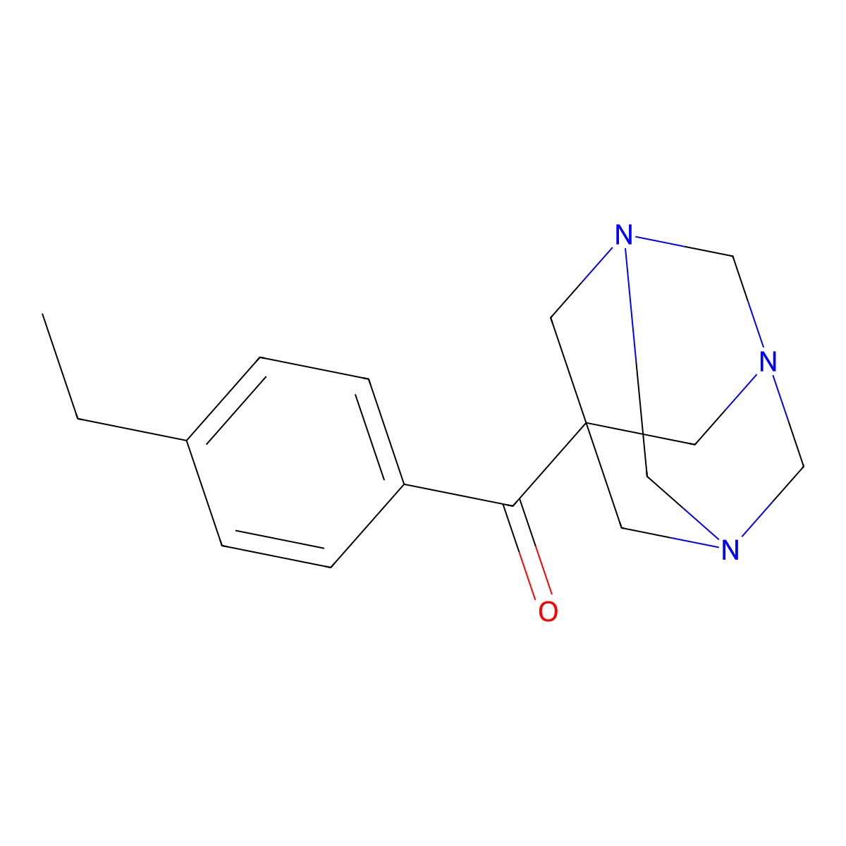 (4-Ethylphenyl)(1,3,5-triazatricyclo[3.3.1.1~3,7~]dec-7-yl)methanone molecular structure, CAS 149034-82-2